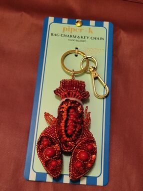 Piper k Lobster Red Hand-Beaded Bag Charm & Key Chain Ti
